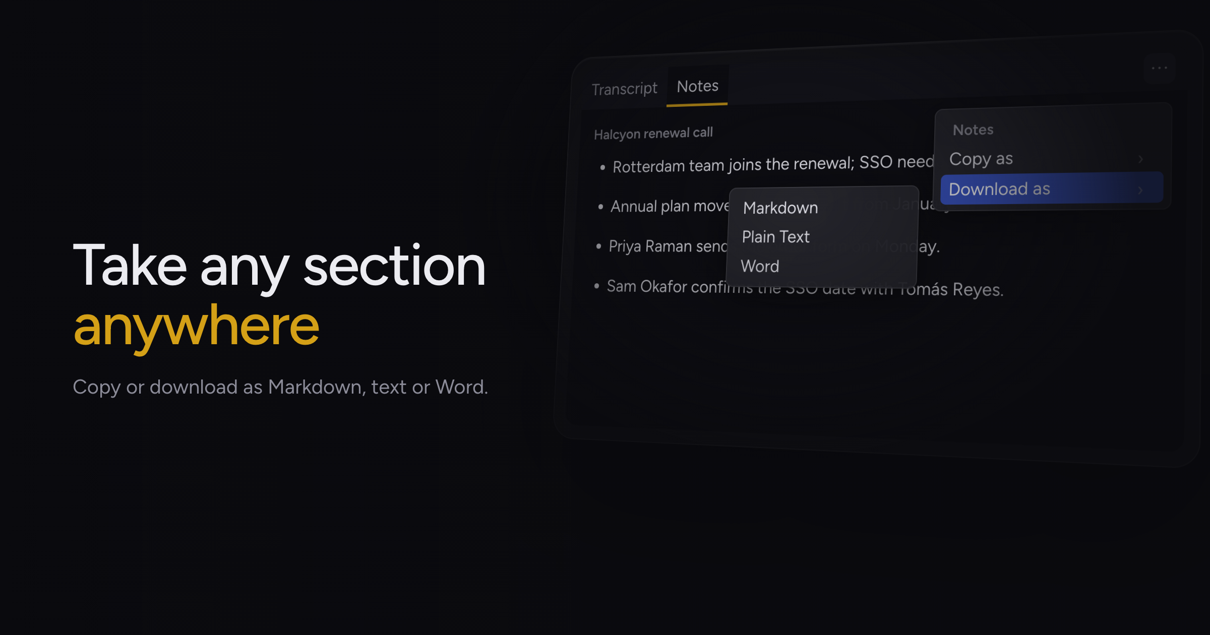 Copy or download any Live Session section from its ⋯ menu