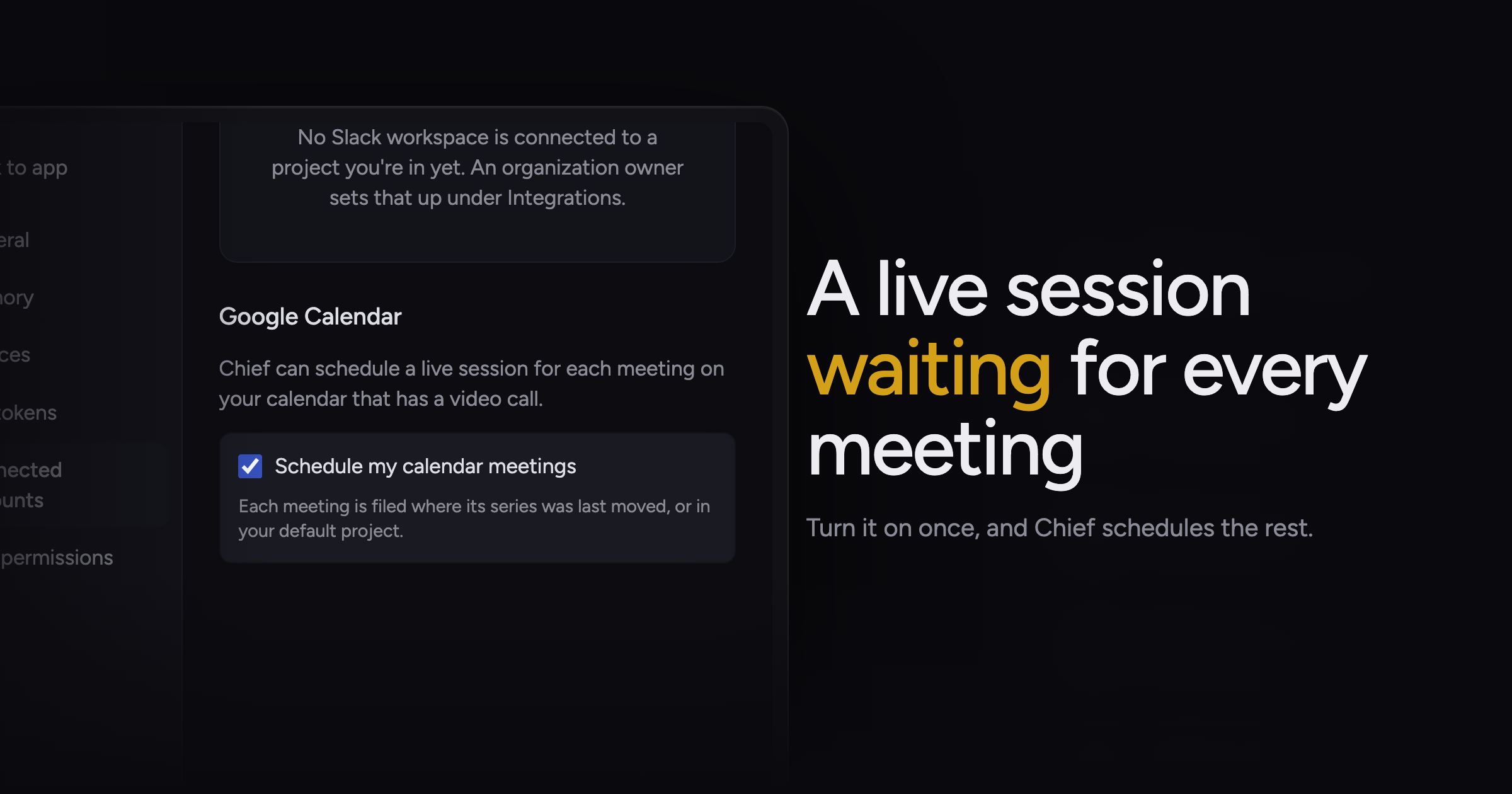 Schedule a live session for every Google Calendar meeting
