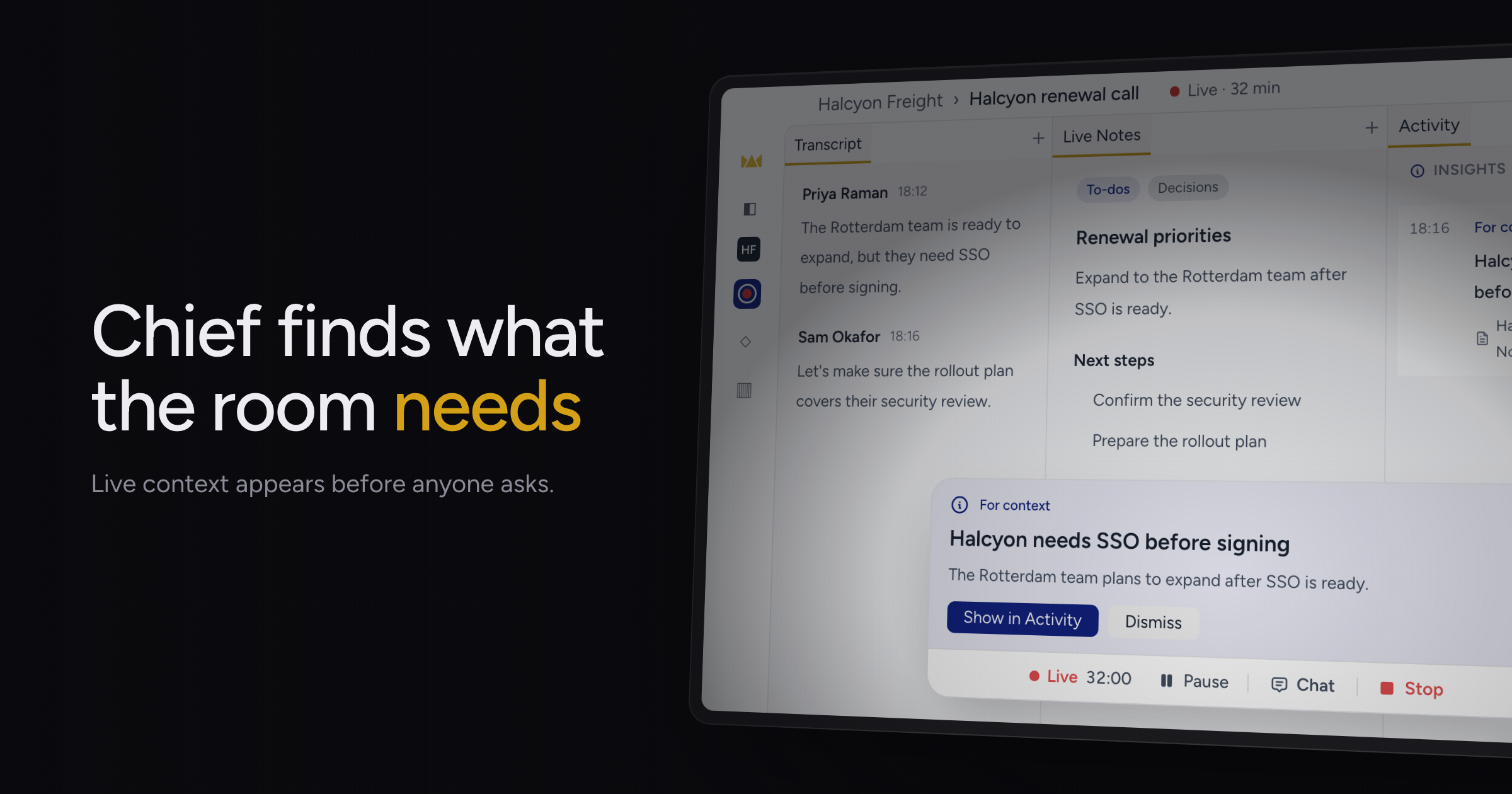 Live Session app v1.1.47: Get insights from Chief during a call without asking